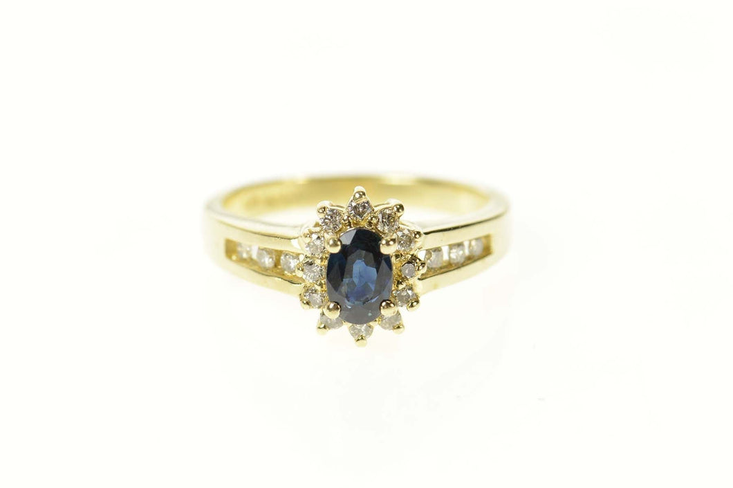 10K Oval Sapphire Diamond Halo Engagement Ring Size 6.75 Yellow Gold