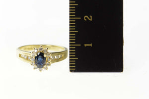 10K Oval Sapphire Diamond Halo Engagement Ring Size 6.75 Yellow Gold