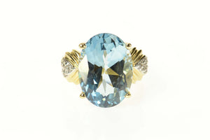 14K Oval Blue Topaz Diamond Accent Cocktail Ring Size 8.25 Yellow Gold