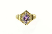 Load image into Gallery viewer, 14K Marquise Amethyst Diamond Halo Grooved Ring Size 5.75 Yellow Gold