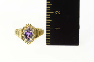 14K Marquise Amethyst Diamond Halo Grooved Ring Size 5.75 Yellow Gold