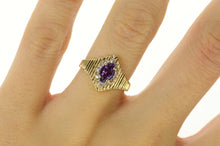 Load image into Gallery viewer, 14K Marquise Amethyst Diamond Halo Grooved Ring Size 5.75 Yellow Gold