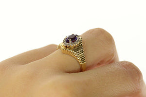 14K Marquise Amethyst Diamond Halo Grooved Ring Size 5.75 Yellow Gold