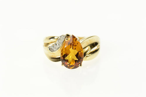 10K Pear Citrine Diamond Statement Bypass Ring Size 7.25 Yellow Gold