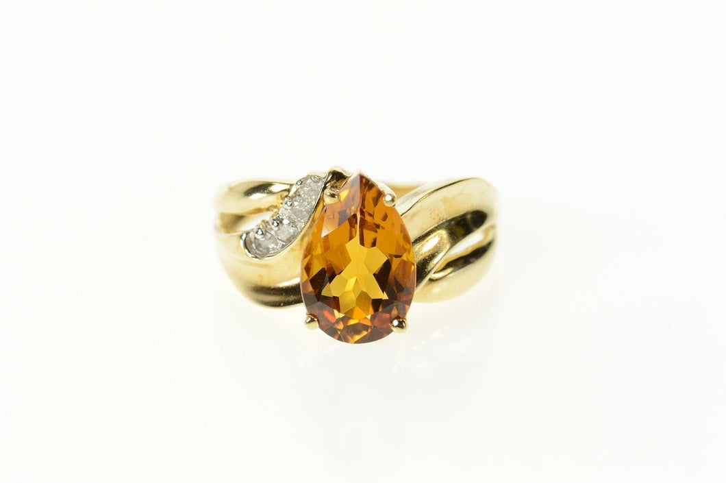 10K Pear Citrine Diamond Statement Bypass Ring Size 7.25 Yellow Gold