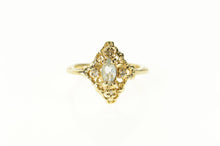 Load image into Gallery viewer, 10K Marquise Blue Topaz Diamond Ornate Filigree Ring Size 3.25 Yellow Gold
