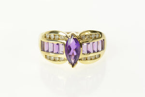 14K Marquise Amethyst Diamond Accent Statement Ring Size 9.75 Yellow Gold