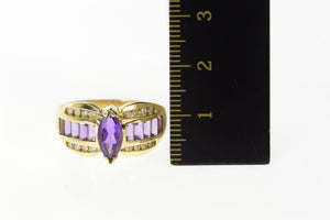 14K Marquise Amethyst Diamond Accent Statement Ring Size 9.75 Yellow Gold