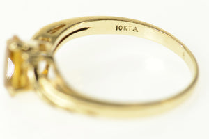 10K Three Stone Citrine Diamond Bypass Statement Ring Size 8 Yellow Gold
