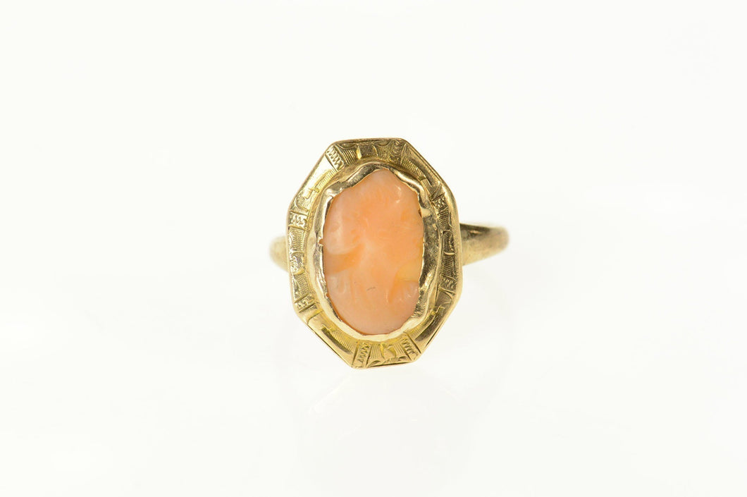 10K Victorian Carved Coral Cameo Statement Ring Size 3.75 Yellow Gold