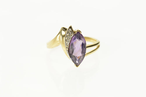 10K Marquise Amethyst Diamond Accent Bypass Ring Size 6.5 Yellow Gold