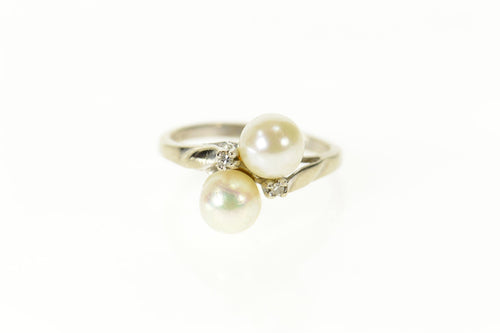 10K Pearl Diamond Accent Classic Bypass Ring Size 6 White Gold
