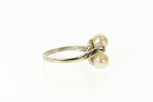 10K Pearl Diamond Accent Classic Bypass Ring Size 6 White Gold