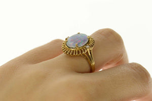 14K Oval Opal Doublet Diamond Accent Cocktail Ring Size 6.5 Yellow Gold