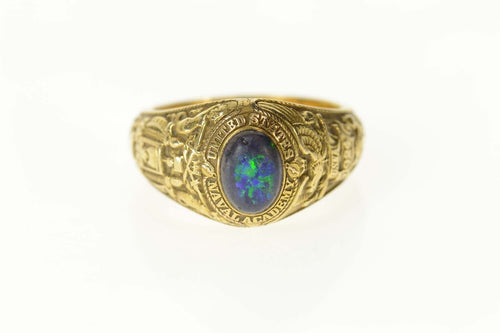 10K 1924 Ornate Black Opal US Naval Academy Ring Size 7.5 Yellow Gold