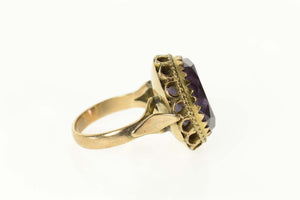 14K Oval Amethyst Ornate 1940's Cocktail Ring Size 7.25 Yellow Gold