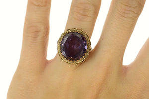 14K Oval Amethyst Ornate 1940's Cocktail Ring Size 7.25 Yellow Gold