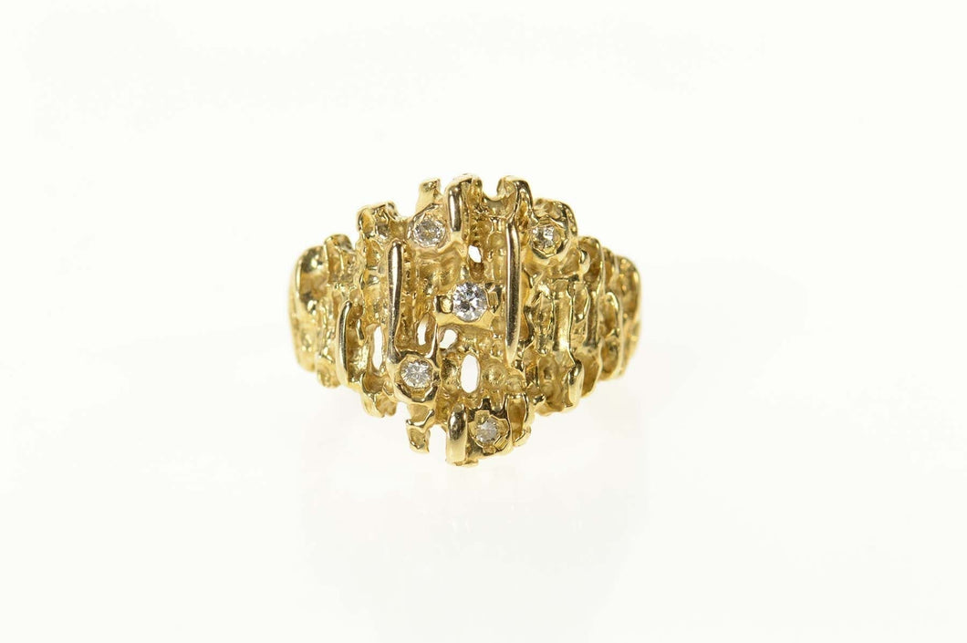 14K Textured Diamond Graduated Statement Ring Size 4.25 Yellow Gold