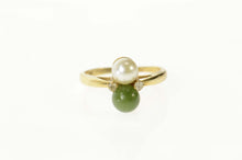 Load image into Gallery viewer, 14K Pearl Jadeite CZ Accent Statement Ring Size 5.75 Yellow Gold
