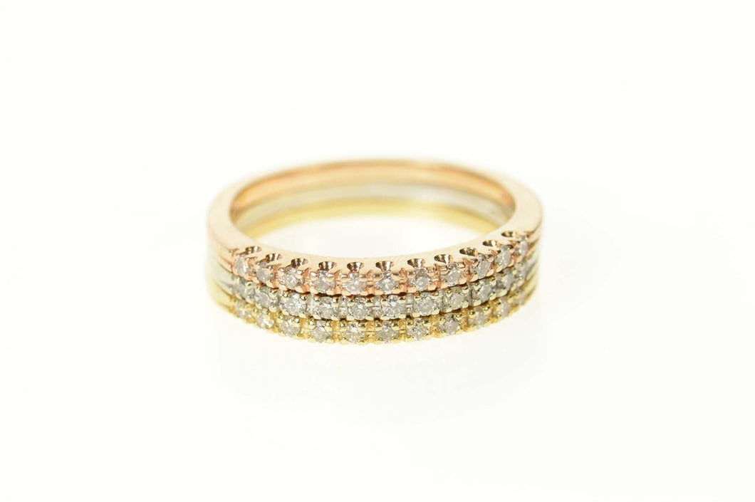 14K 0.50 Ctw Diamond Tiered Tri Tone Band Ring Size 7.75 Yellow Gold