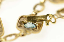 Load image into Gallery viewer, 14K Retro Etched Floral Blue Topaz Squared Link Bracelet 75&quot; Yellow Gold