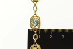 14K Retro Etched Floral Blue Topaz Squared Link Bracelet 75" Yellow Gold