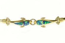 Load image into Gallery viewer, 14K Black Doublet Opal Inlay Diamond Ornate Dolphin Bracelet 7&quot; Yellow Gold