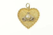 Load image into Gallery viewer, 14K Retro Pearl Diamond Ornate Heart Love Charm/Pendant Yellow Gold