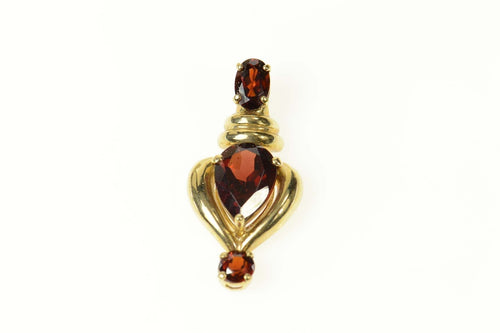14K Tiered Pear Oval Garnet Ornate Heart Pendant Yellow Gold
