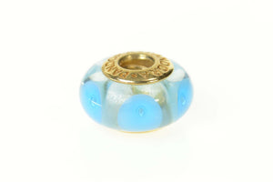 14K Pandora Light Blue Mystic Murano Glass Bead Charm/Pendant Yellow Gold