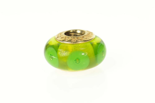 14K Pandora Green Mystic Murano Glass Bead Charm/Pendant Yellow Gold