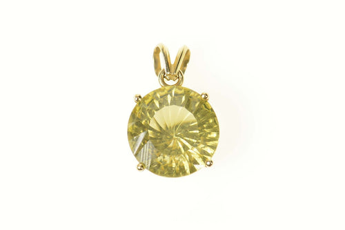 14K Round Retro Citrine Solitaire Statement Pendant Yellow Gold