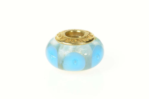 14K Pandora Light Blue Mystic Murano Glass Bead Charm/Pendant Yellow Gold