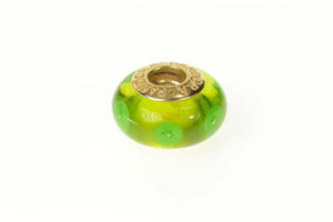 14K Pandora Green Mystic Murano Glass Bead Charm/Pendant Yellow Gold