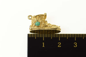 14K 1950's Turquoise Ruby Baby Shoe Bootie Charm/Pendant Yellow Gold