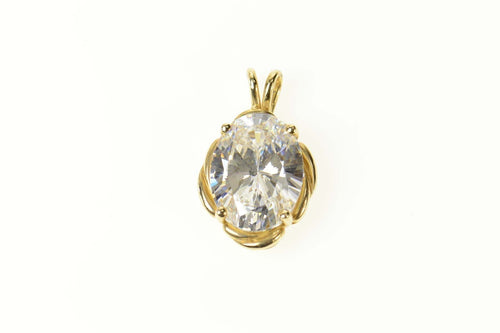 14K Royal Asscher Oval Cut Solitaire CZ Statement Pendant Yellow Gold