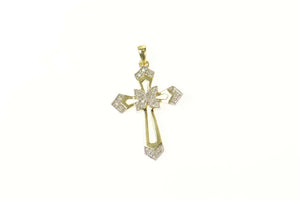 10K Ornate Diamond Inset Cross Christian Faith Pendant Yellow Gold