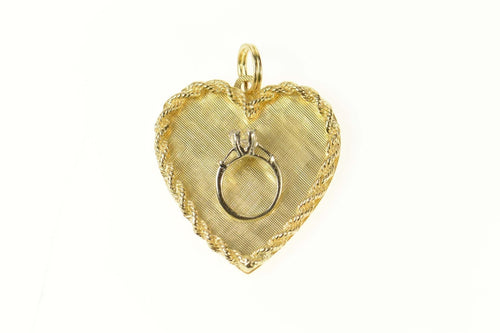 14K 1960's Engagement Ring Heart Love Symbol Pendant Yellow Gold