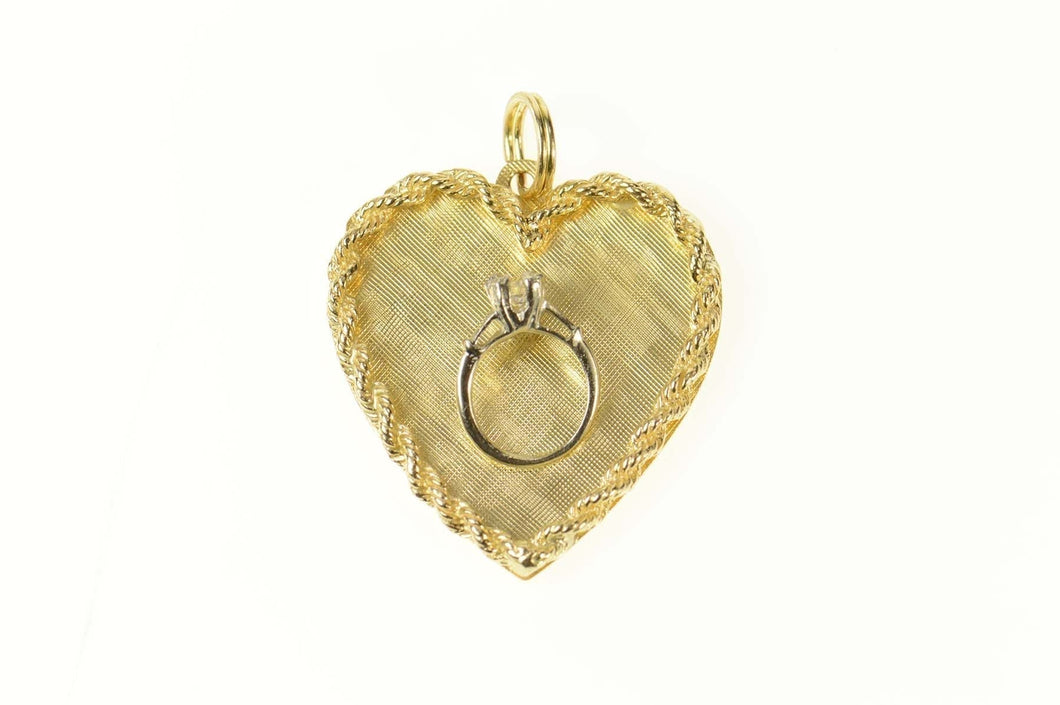 14K 1960's Engagement Ring Heart Love Symbol Pendant Yellow Gold