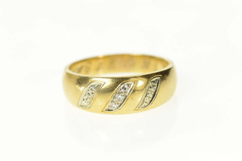 14K Diamond Striped Two Tone Retro Band Ring Size 7.5 Yellow Gold