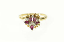 Load image into Gallery viewer, 14K Retro Ruby Diamond Cluster Statement Ring Size 6 Yellow Gold