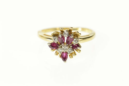 14K Retro Ruby Diamond Cluster Statement Ring Size 6 Yellow Gold