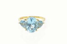 Load image into Gallery viewer, 14K Three Stone Blue Topaz Oval Pear Cocktail Ring Size 9 Yellow Gold