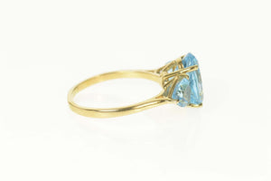 14K Three Stone Blue Topaz Oval Pear Cocktail Ring Size 9 Yellow Gold