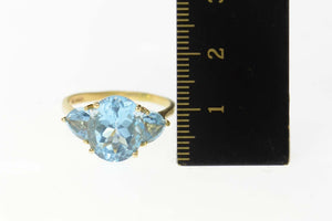 14K Three Stone Blue Topaz Oval Pear Cocktail Ring Size 9 Yellow Gold