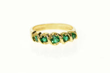 Load image into Gallery viewer, Gold Plated Five Stone Retro Syn. Emerald Band Ring Size 7