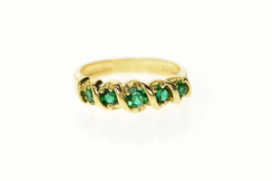 Gold Plated Five Stone Retro Syn. Emerald Band Ring Size 7