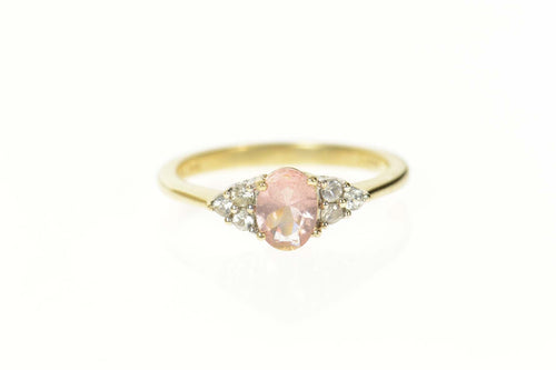 14K Oval Pink Topaz CZ Cluster Accent Ring Size 8 Yellow Gold
