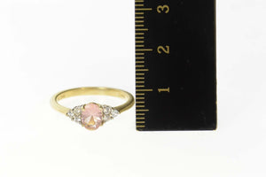 14K Oval Pink Topaz CZ Cluster Accent Ring Size 8 Yellow Gold