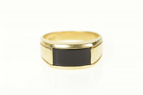 10K 1960's Squared Black Onyx Men's Statement Ring Size 10.25 Yellow Gold